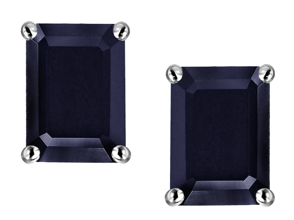 Star K™ Emerald Cut 8x6mm Genuine Black Sapphire Earrings Studs