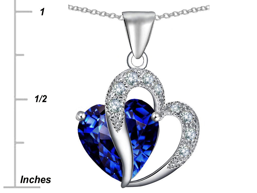 Star K™ Large 12mm Created Blue Sapphire Double Heart Pendant Necklace in Sterling Silver with Chain
