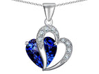 Star K™ Large 12mm Created Blue Sapphire Double Heart Pendant Necklace in Sterling Silver with Chain