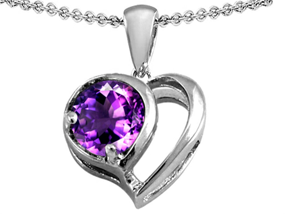 Star K™ Heart Shape Pendant Necklace With Round Simulated Amethyst