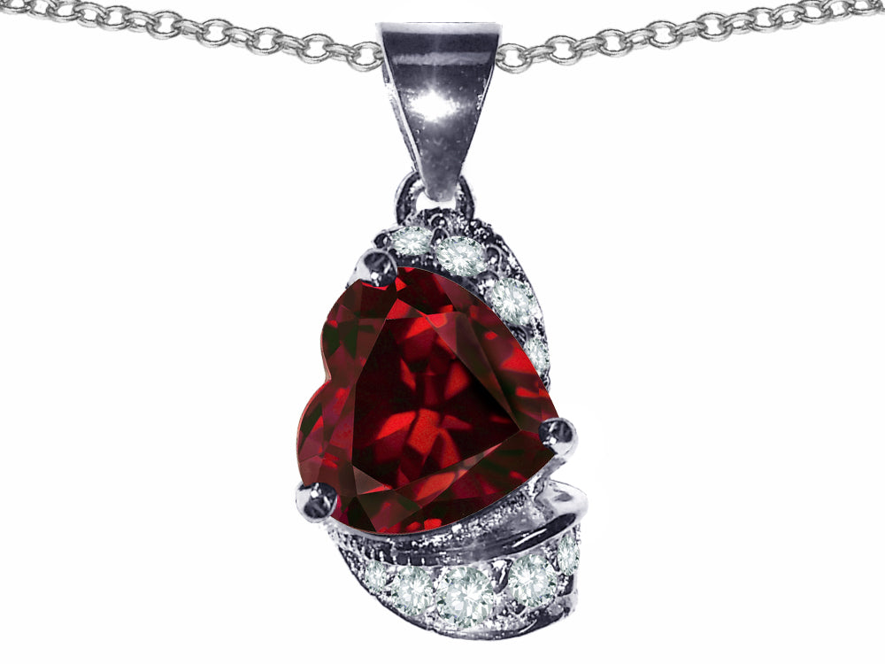 Star K™ Heart Shape 8mm Simulated Garnet Pendant Necklace