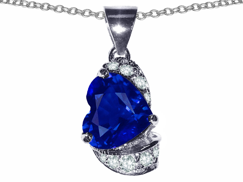Star K™ Heart Shape 8mm Created Sapphire Pendant Necklace