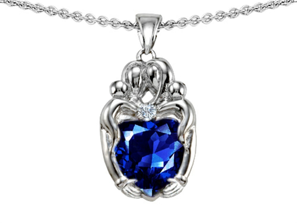 Star K™ Loving Mother And Twins Family Pendant Necklace With Heart Shape Created Sapphire