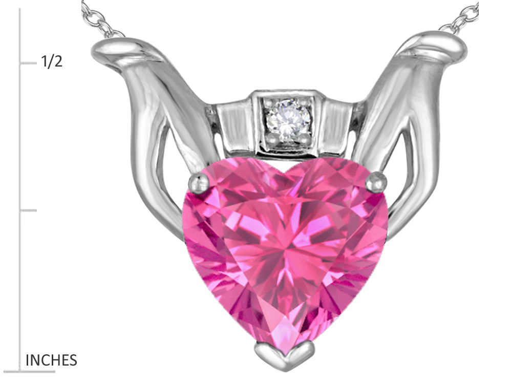 Star K™ Claddagh Love Pendant Necklace With 8mm Heart Created Pink Sapphire