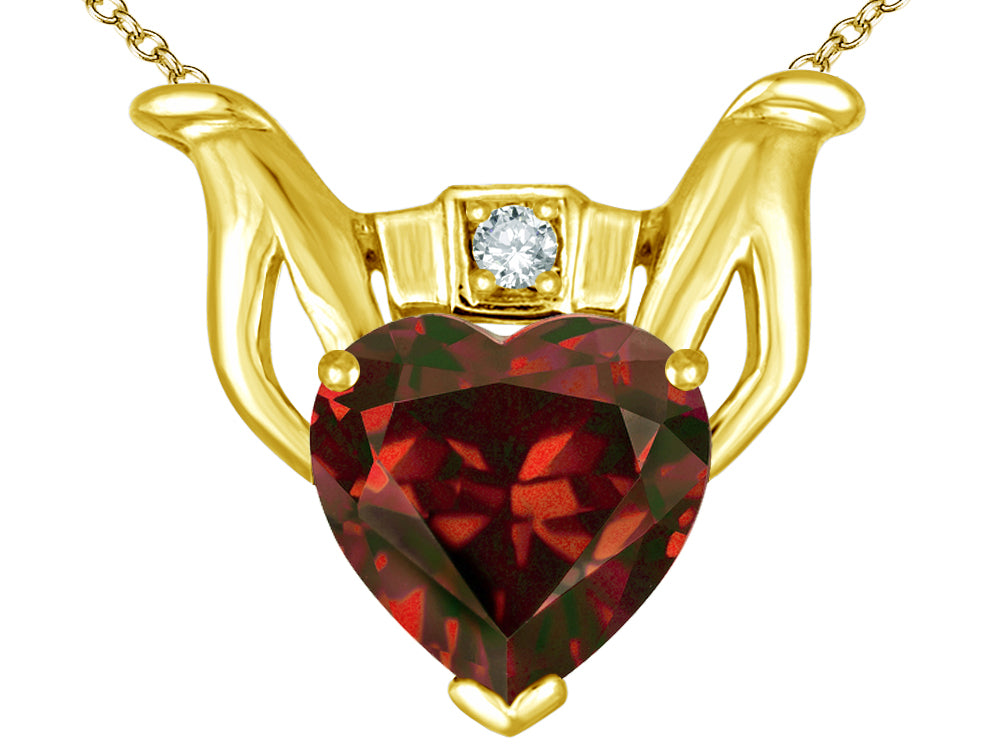 Star K™ Claddagh Love Pendant Necklace With Genuine Garnet