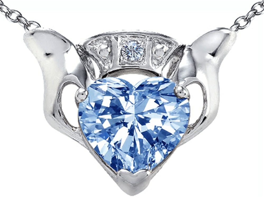 Star K™ Claddagh Love Pendant Necklace With Simulated Aquamarine