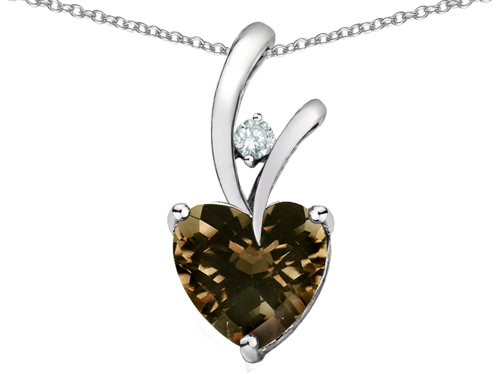 Star K™ 8mm Heart Shape Genuine Smoky Quartz Endless Love Pendant Necklace