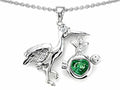 Star K™ Baby Stork Mother Pendant Necklace with Heart Shape 8mm Simulated Emerald
