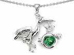 Star K™ Baby Stork Mother Pendant Necklace with Heart Shape 8mm Simulated Emerald