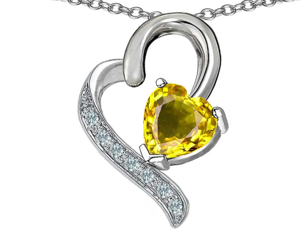 Star K™ 7mm Heart Shape Simulated Citrine Heart Pendant Necklace