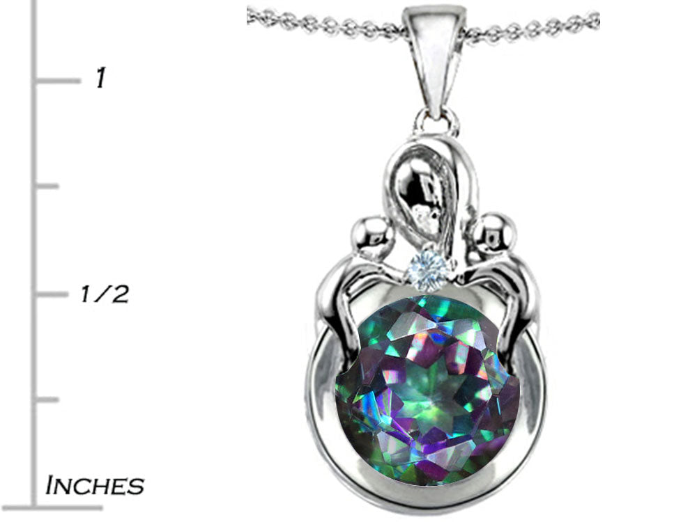 Star K™ Large Loving Mother With Twins Children Pendant Necklace With 10mm Round Mystic Topaz