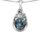 Star K™ Large Loving Mother With Twins Children Pendant Necklace With 10mm Round Mystic Topaz