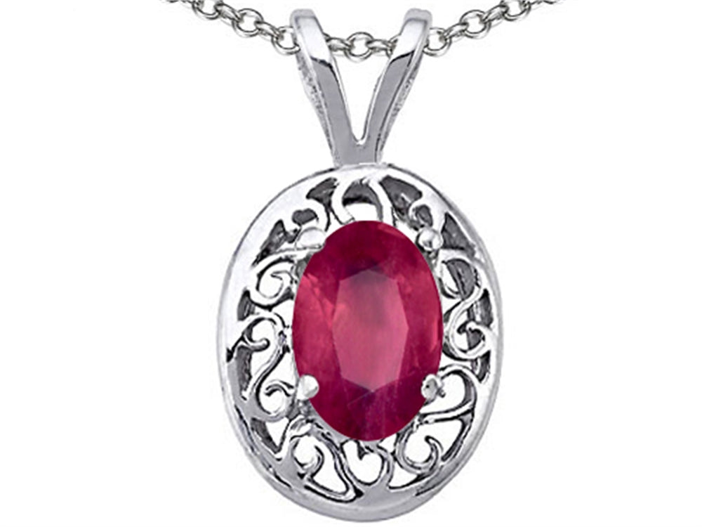 Tommaso Design™ Oval Genuine Ruby Pendant Necklace