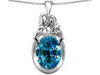 Star K™ Large Loving Mother Twin Family Pendant Necklace With Oval 11x9mm Simulated Blue Topaz