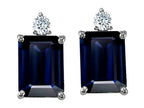 Tommaso Design™ Emerald Cut Genuine Sapphire Earrings Studs