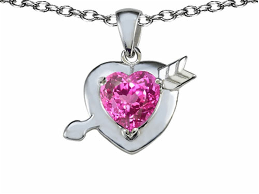 Star K™ Heart with Arrow Love Pendant Necklace with Heart Shape 8mm Created Pink Sapphire