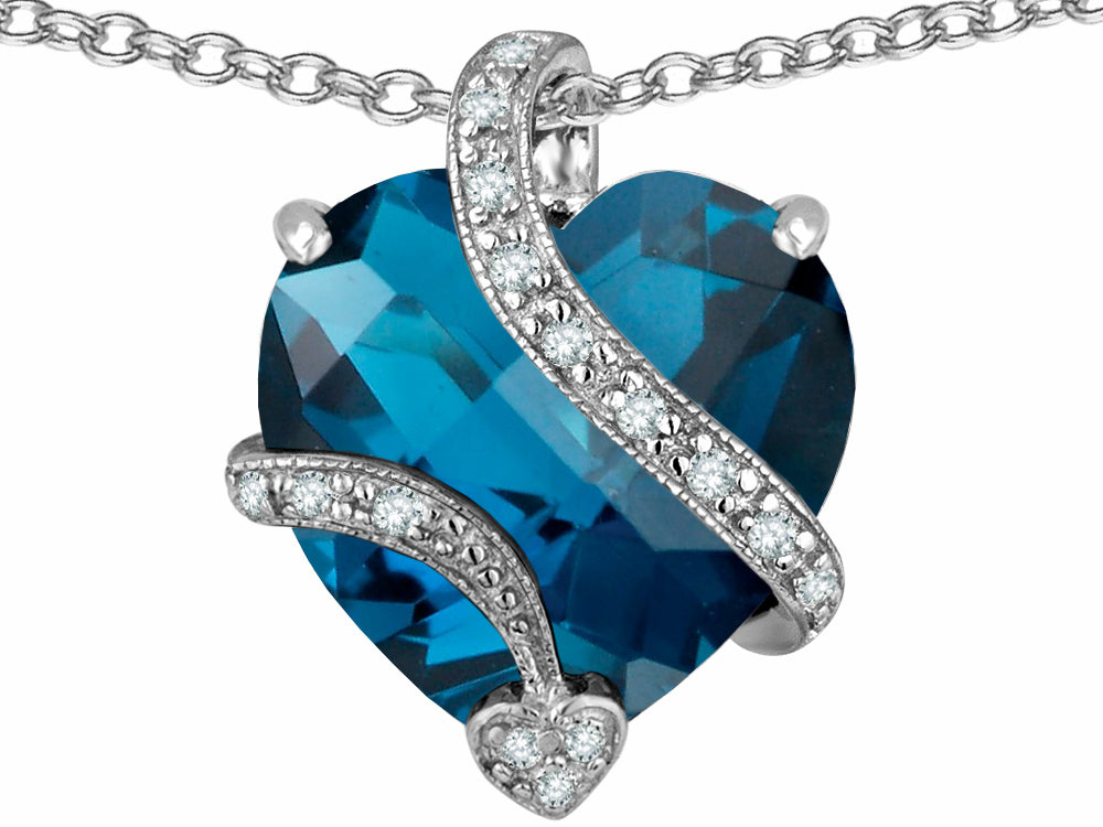 Star K™ Large 15mm Heart Shape Simulated Blue Topaz Love Pendant Necklace