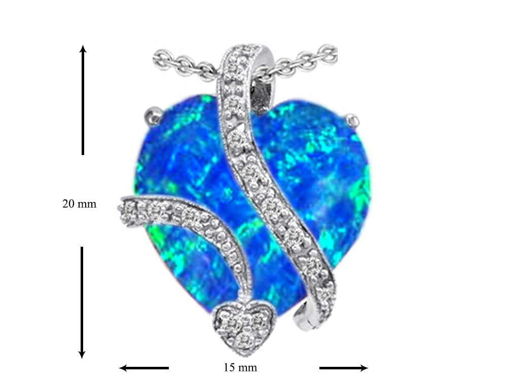 Star K™ Large 15mm Heart Shape Blue Simulated Opal Love Pendant Necklace