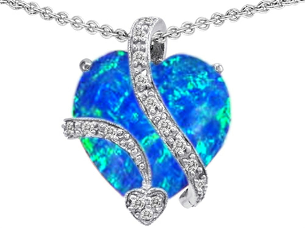 Star K™ Large 15mm Heart Shape Blue Simulated Opal Love Pendant Necklace
