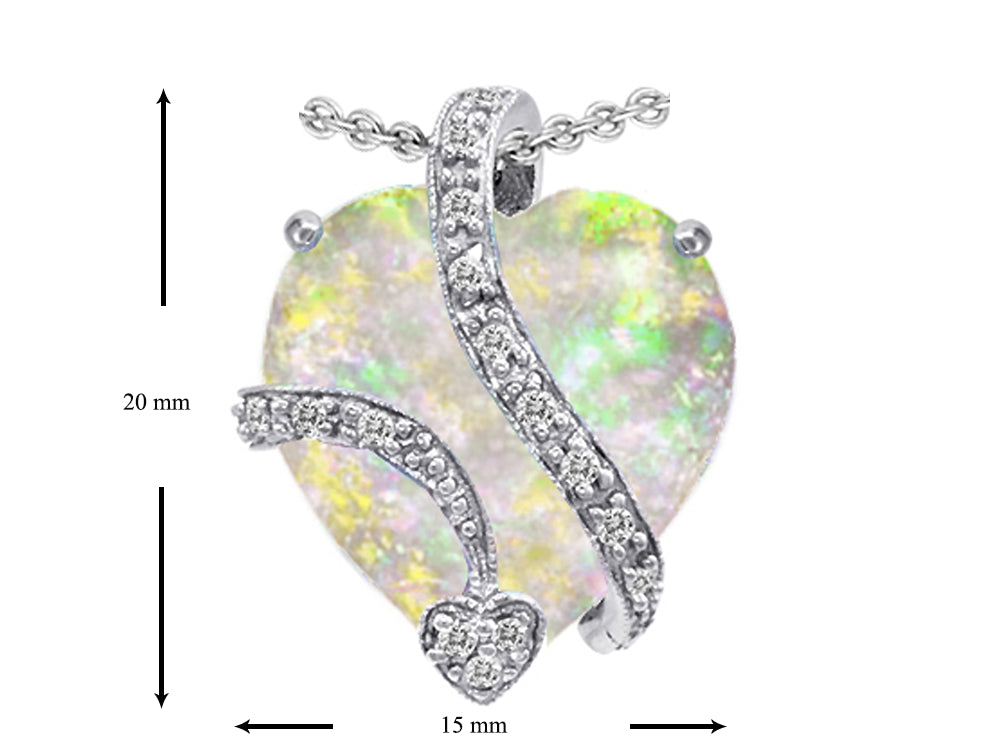 Star K™ Large 15mm Heart Shape Created Opal Love Pendant Necklace