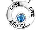Star K™ Live/Love/Laugh Circle of Life Pendant Necklace with December Birth Month Round 7mm Simulated Blue Topaz