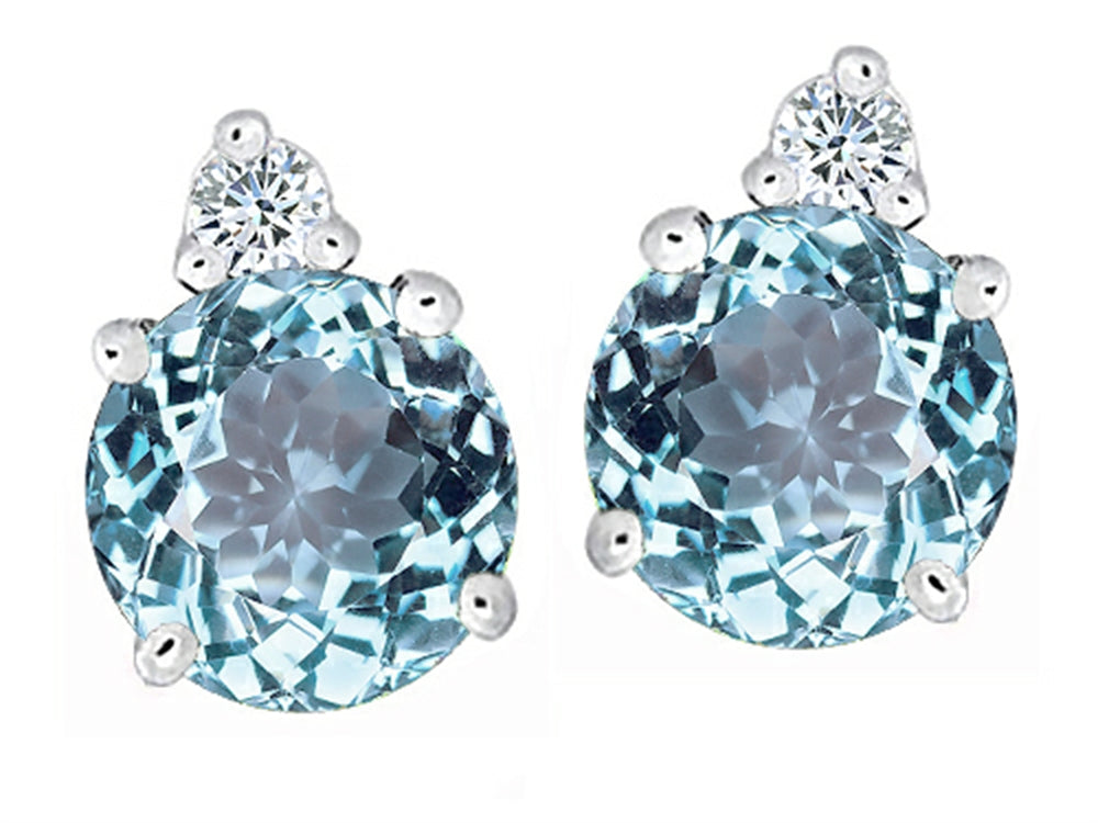 Star K™ Round 7mm Simulated Aquamarine Earrings Studs