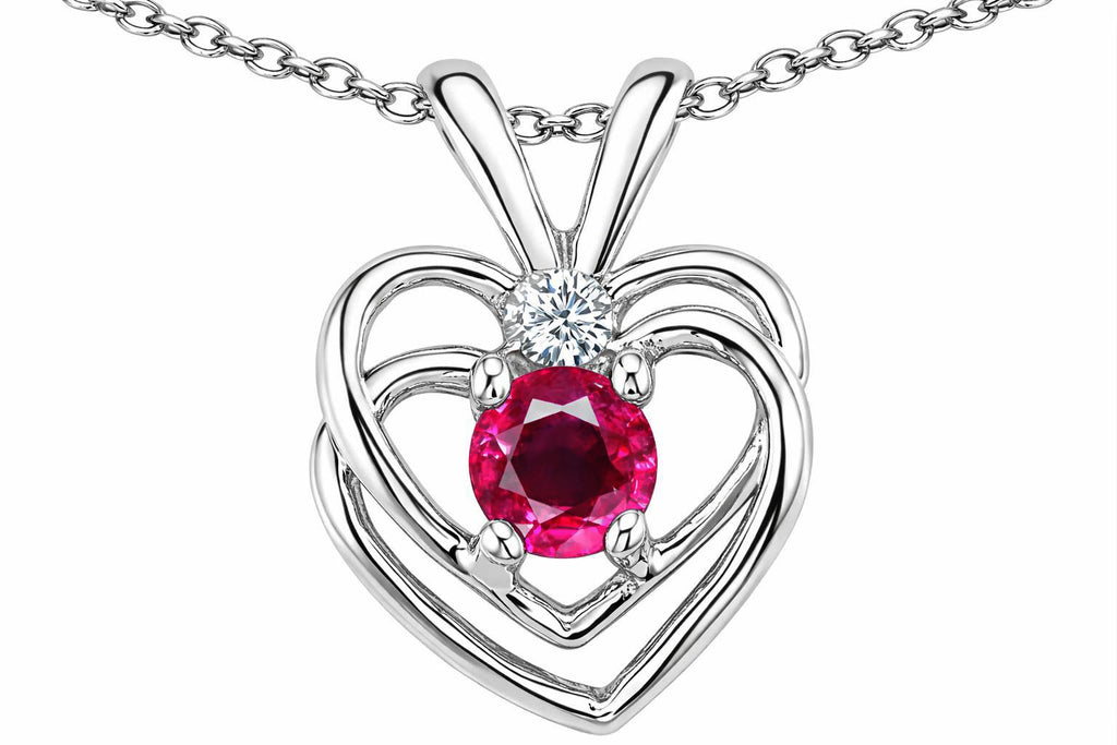 Star K Round Created Ruby Double Heart Pendant Necklace