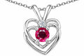 Star K Round Created Ruby Double Heart Pendant Necklace