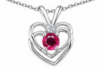 Star K Round Created Ruby Double Heart Pendant Necklace