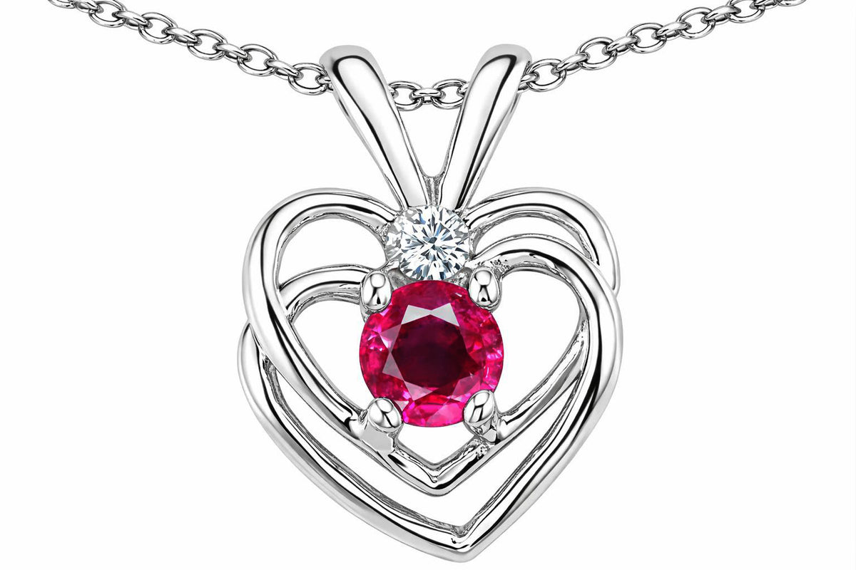 Star K Round Created Ruby Double Heart Pendant Necklace
