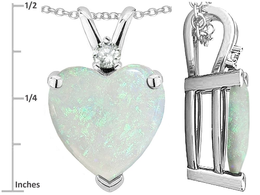 Star K™ 8mm Heart Shape Genuine Opal and Diamond Pendant Necklace
