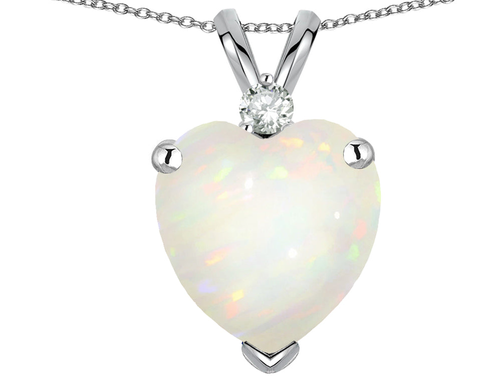 Star K™ 8mm Heart Shape Genuine Opal and Diamond Pendant Necklace