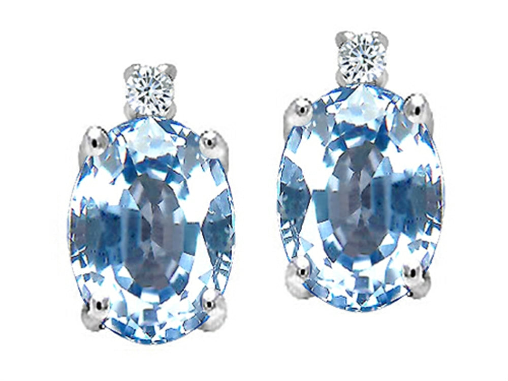 Tommaso Design™ Oval 7x5mm Simulated Aquamarine Earrings