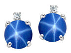 Tommaso Design™ Round Created Star Sapphire and Genuine Diamond Earrings Studs