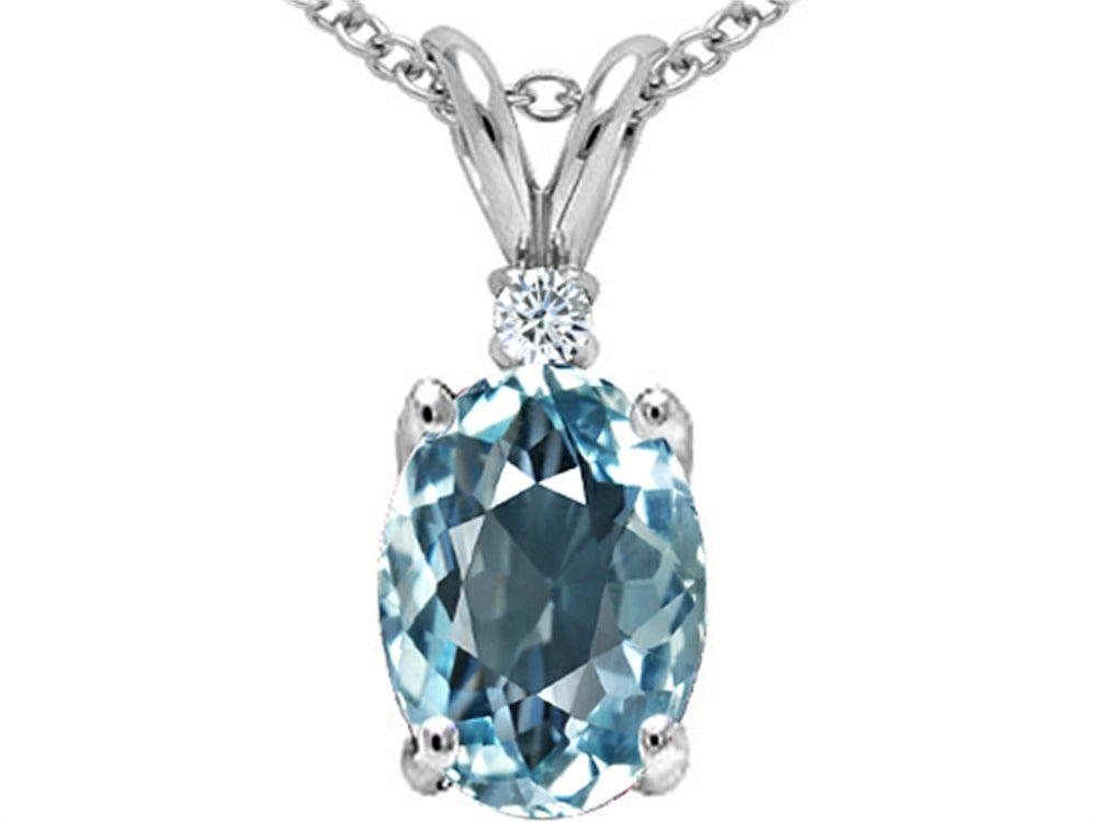 Tommaso Design™ Oval 9x7mm Simulated Aquamarine Pendant Necklace