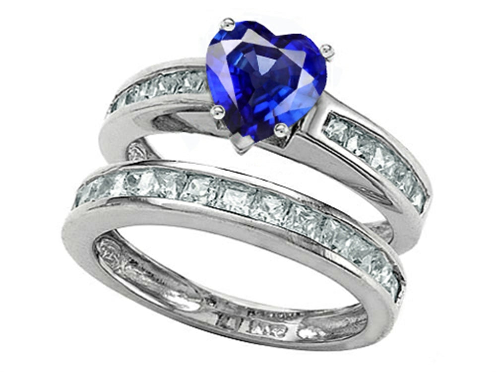 Star K™ Heart Shape Created Sapphire Wedding Set