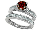 Star K™ Round Genuine Garnet Wedding Set