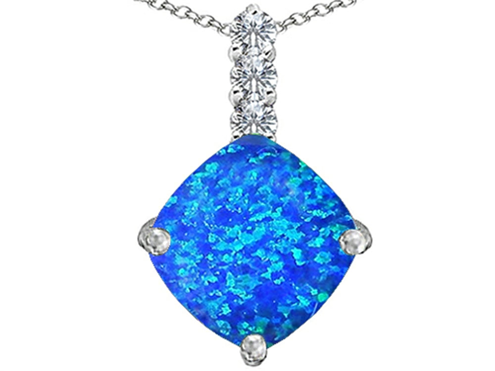 Star K™ Large 12mm Cushion-Cut Blue Created Opal and Cubic Zirconia Pendant Necklace