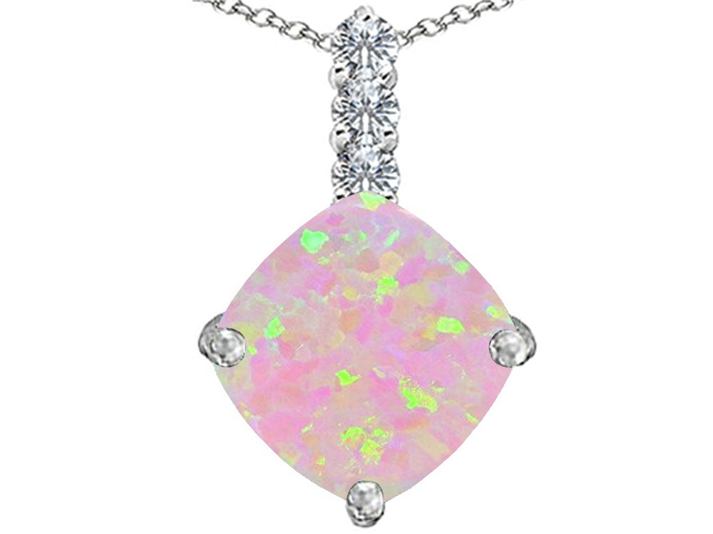 Star K™ Large 12mm Cushion-Cut Pink Created Opal and Cubic Zirconia Pendant Necklace
