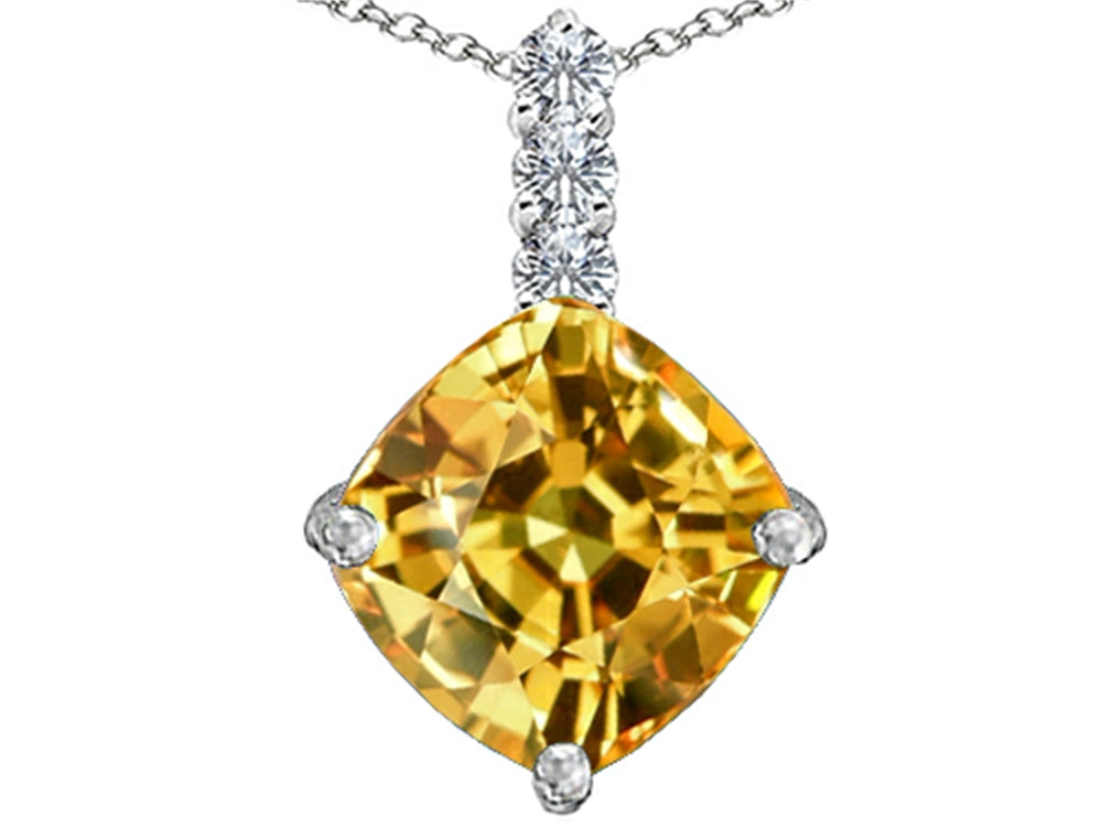 Star K™ Large 12mm Cushion-Cut Simulated Imperial Yellow Topaz Pendant Necklace