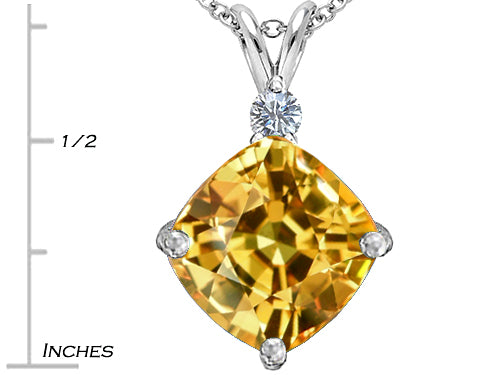 Star K™ Large 12mm Cushion-Cut Simulated Imperial Yellow Topaz Pendant Necklace