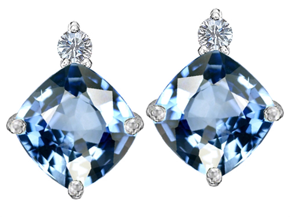 Star K™ 7mm Cushion-Cut Simulated Aquamarine Earrings Studs