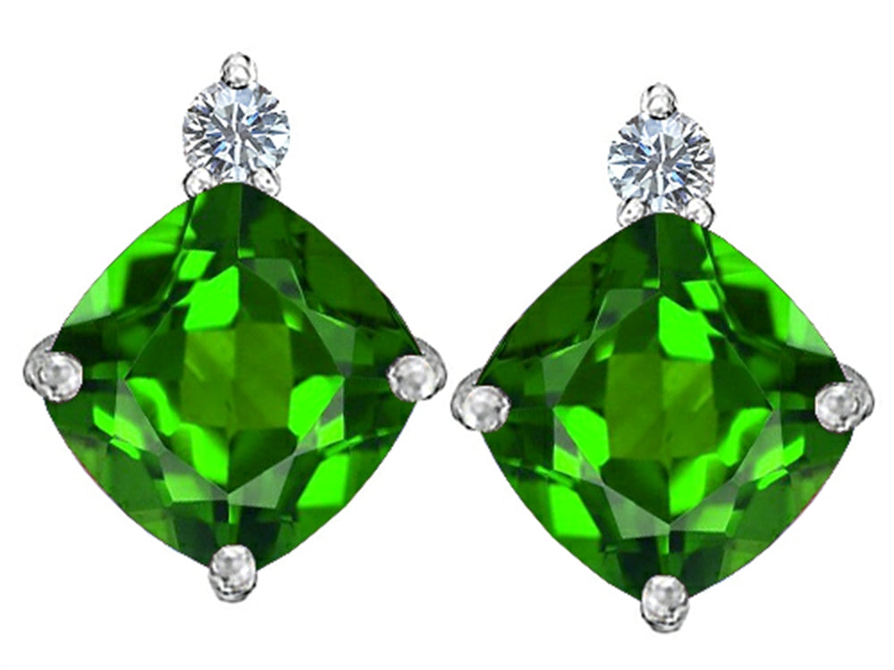 Star K™ 7mm Cushion-Cut Simulated Emerald Earrings Studs