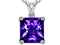 Star K™ Large 12mm Square Cut Simulated Amethyst Pendant Necklace