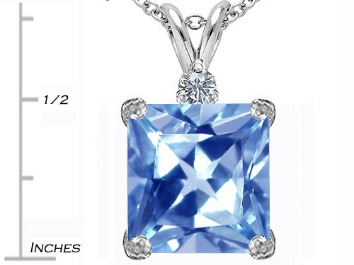 Star K™ Large 12mm Square Cut Simulated Aquamarine Pendant Necklace