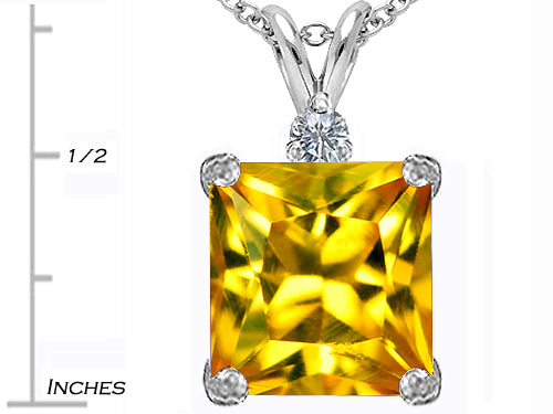 Star K™ Large 12mm Square Cut Simulated Citrine Pendant Necklace