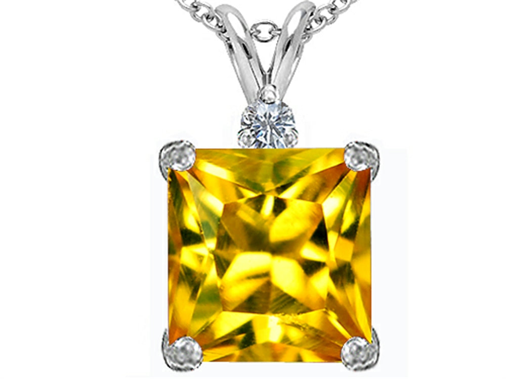 Star K™ Large 12mm Square Cut Simulated Citrine Pendant Necklace