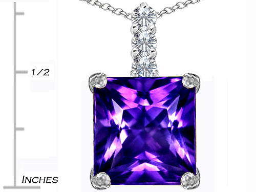 Star K™ Large 12mm Square Cut Simulated Amethyst Pendant Necklace