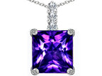 Star K™ Large 12mm Square Cut Simulated Amethyst Pendant Necklace