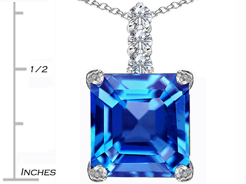 Star K™ Large 12mm Square Cut Simulated Blue Topaz Pendant Necklace